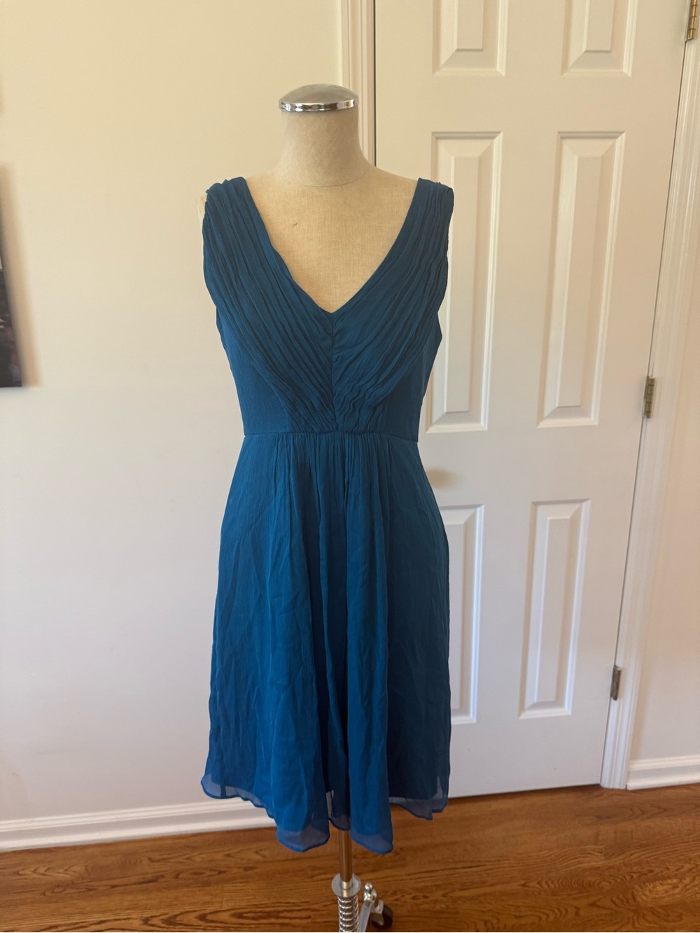 J. Crew Teal V-Neck Chiffon Midi Dress